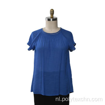 Damesblouse ruches korte mouwen geweven